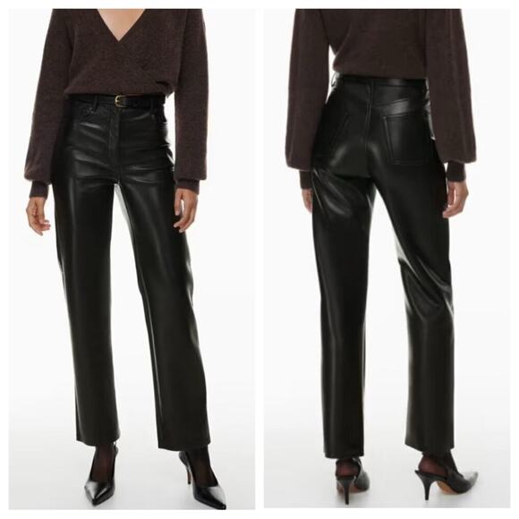 NWT Aritzia Wilfred The Melina High Rise Black Faux Leather Pants - Size 6 - Picture 1 of 8